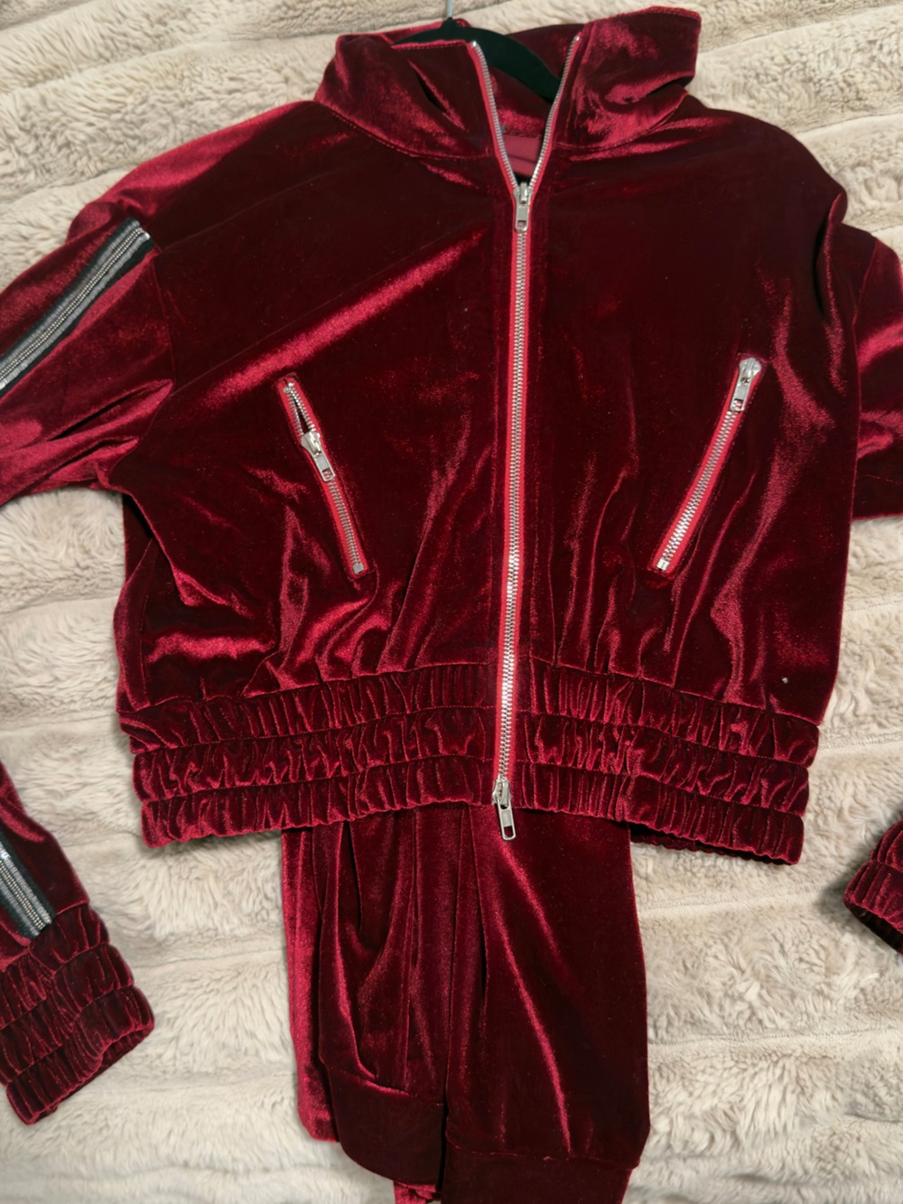 Women’s Velvet Jogger Bottoms in Deep Red/Burgundy